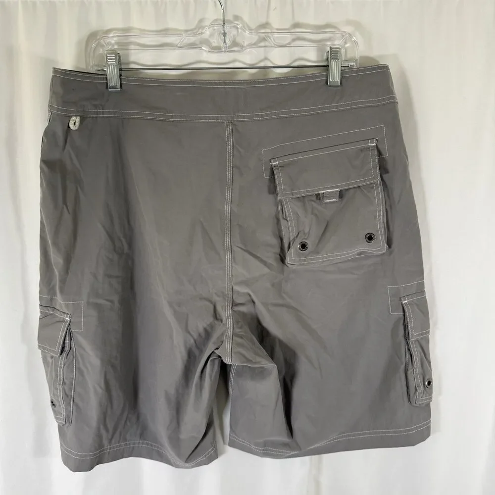 J. Crew Swim Trunks Men's 34 Grey Tie Cargo Pockets Original Longboard